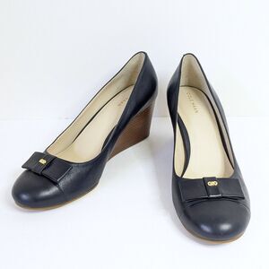Cole Haan Adair Navy Blue 9B Leather Wedge Heels Pumps W13162 Business Casual